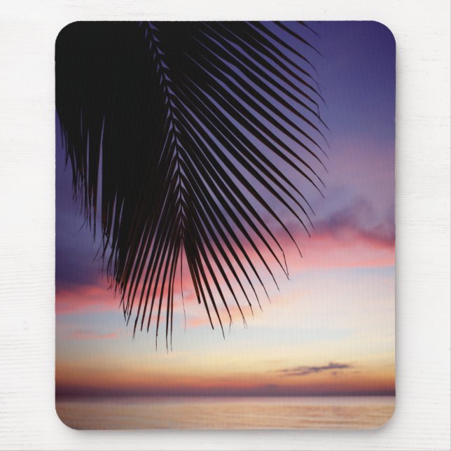 Purple Sunset Beach Tropical Palm Tree Silhouette Mouse Pad (Front)