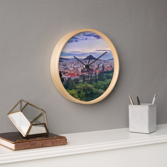 Purple Sunset Hill View Athens, Greece Clock (Office)