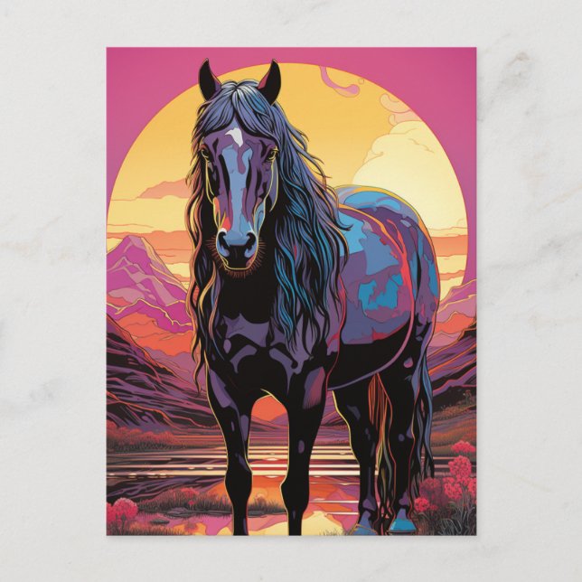Purple Sunset Horse Postcard (Front)