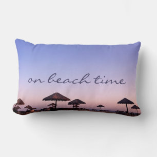 Purple Sunset On Beach Time Script Photography Lumbar Pillow