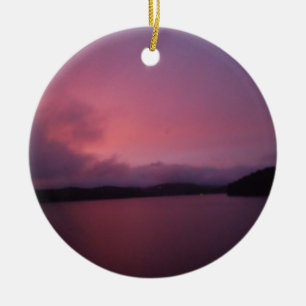 Purple sunset on Lake Arrowhead Ceramic Ornament