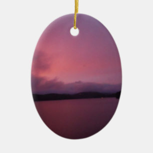 Purple sunset on Lake Arrowhead Ceramic Ornament