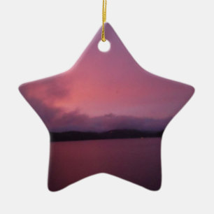 Purple sunset on Lake Arrowhead Ceramic Ornament