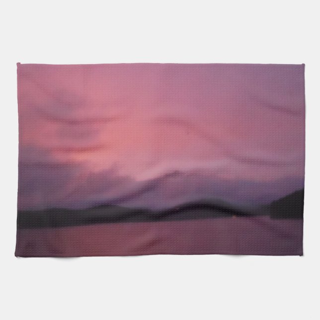 Purple sunset on Lake Arrowhead Kitchen Towel (Horizontal)