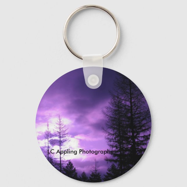 Purple Sunset Round Keychain (Front)
