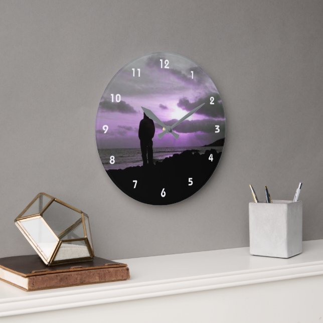 Purple Sunset & Silhouette Large Clock (Office)