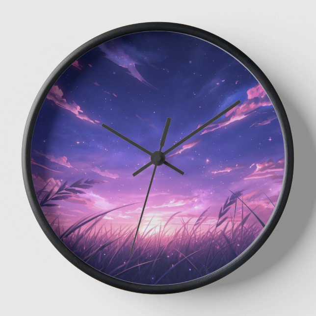Purple Sunset Sky Wall Clock (Front)