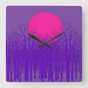 Purple Sunset Square Wall Clock