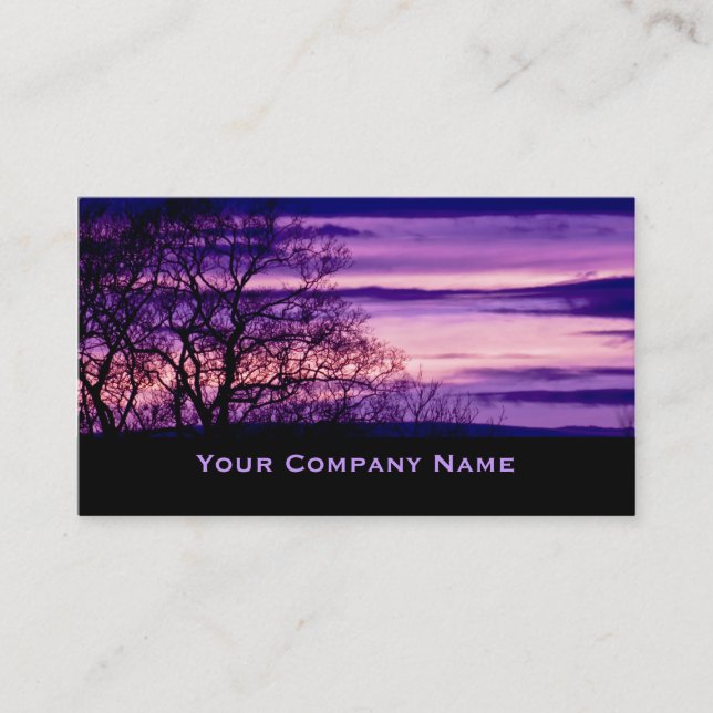 Purple Sunset Tree Silhouette Business Cards (Front)