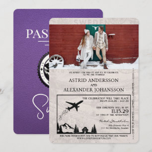 Purple Sweden Passport Wedding Invitation