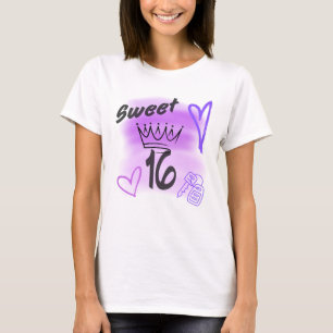 Purple Sweet 16 Airbrush Topped with a Crown T-Shirt
