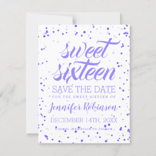 Purple Sweet 16 Birthday Party Save Date Confetti Save The Date