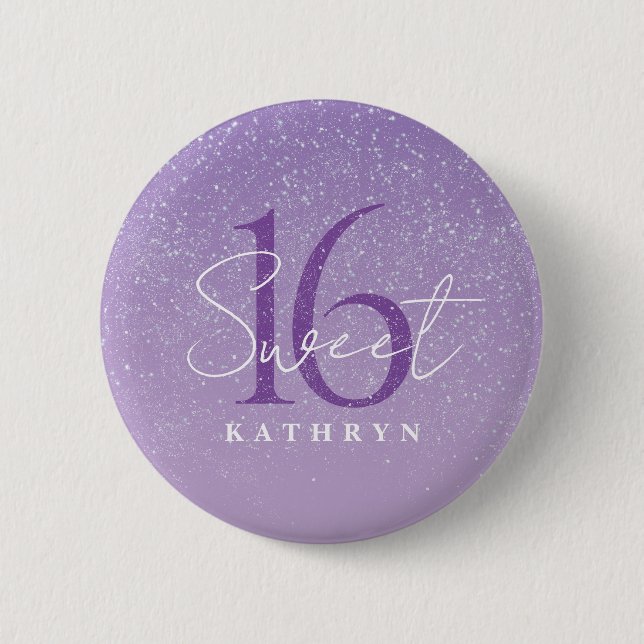 Purple Sweet 16 Custom Name  2 Inch Round Button (Front)