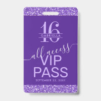 Purple Sweet 16 Invitation VIP Pass