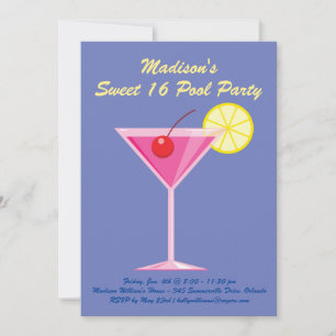 Purple Sweet 16 Pool Party Invitation