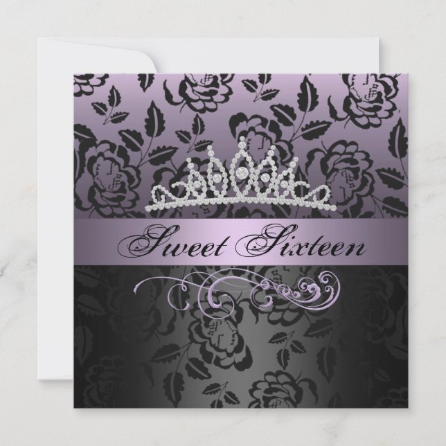 Purple Sweet 16 Princess Tiara Invitation à l'anni (Devant)