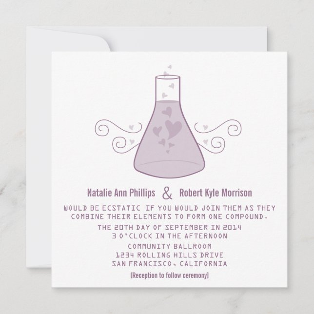 Purple Sweet Chimie Mariage Invitation (Devant)