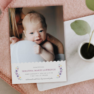 Purple Sweet Floral Baby Girl Birth Announcement 