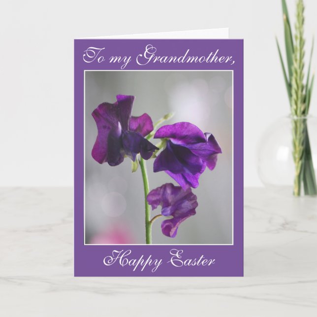 Purple Sweet Pea Flowers Easter Card (Front)