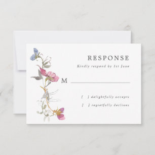 Purple Sweet Pea Wedding RSVP Card