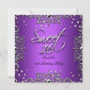Purple Sweet Sixteen Sweet 16 Birthday Party Invitation