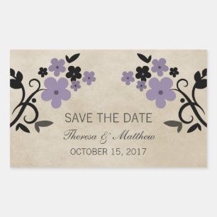 Purple Sweet Vintage Floral Save the Date Stickers