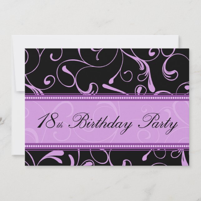 Purple Swirl 18th Birthday Party Invitation Cards (Front)