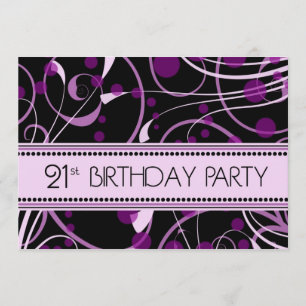 Purple Swirl 21st Birthday Party Invitation Cards