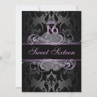 Purple Swirl Damask Sweet16 Birthday Invite