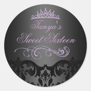 Purple Swirl Damask Sweet 16 Envelope Sticker/seal Classic Round Sticker