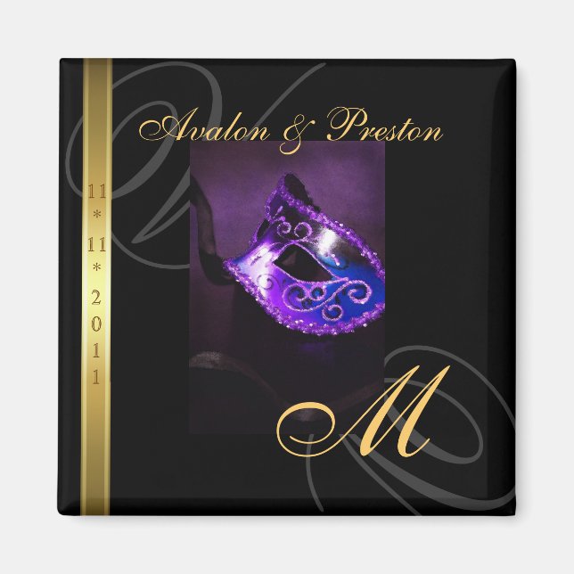 Purple Swirl Masquerade Mask Save The Date Magnet (Front)