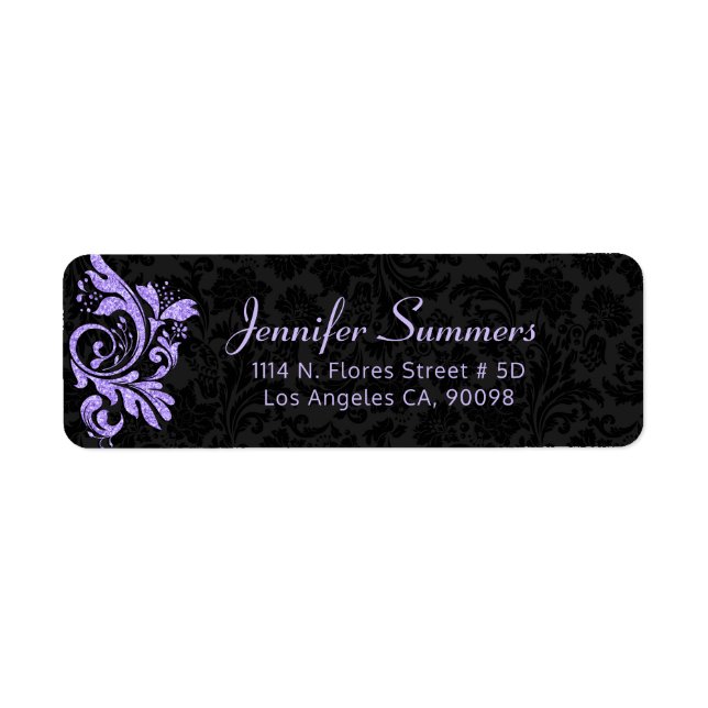 Purple swirl on black damask background (Front)