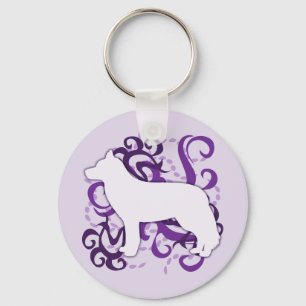 Purple Swirl Siberian Husky Keychain