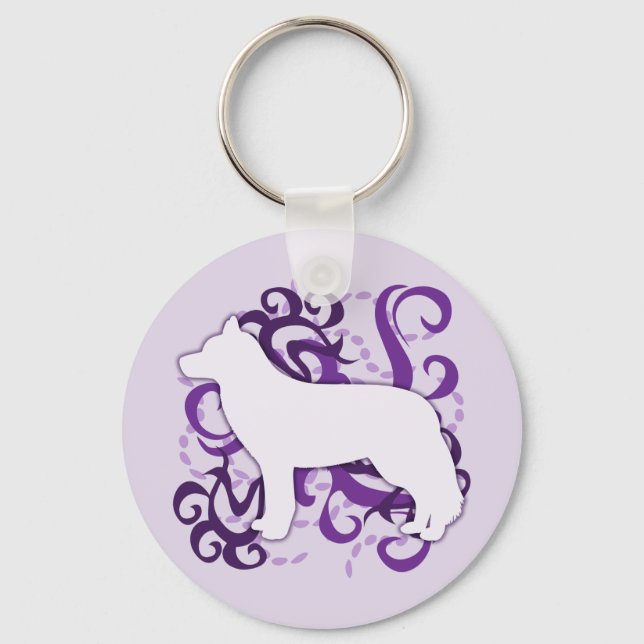 Purple Swirl Siberian Husky Keychain (Front)