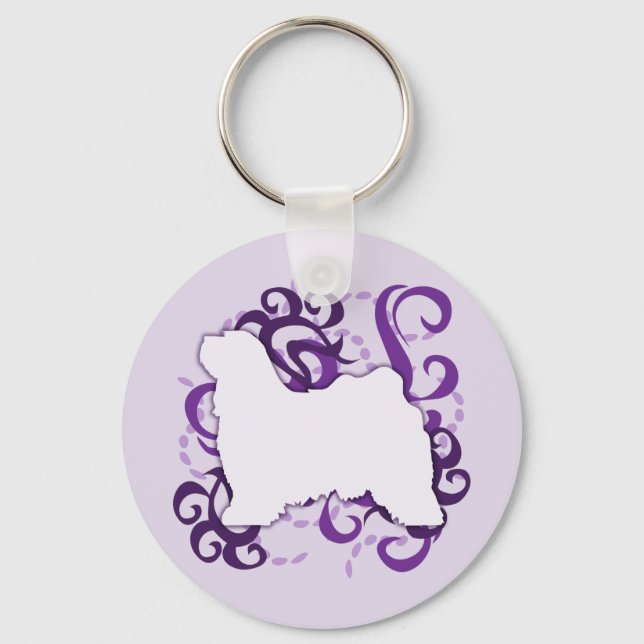 Purple Swirl Tibetan Terrier Keychain (Front)