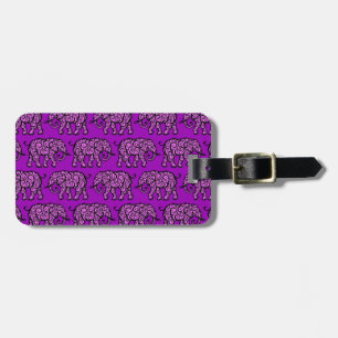 Purple Swirling Elephant Pattern Luggage Tag