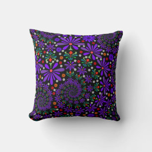 Purple Swirling Flowers Floral Pattern Throw Pillow