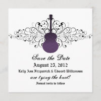 Purple Swirls Guitar Save the Date Invite