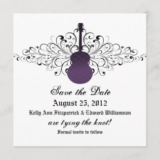 Purple Swirls Guitar Save the Date Invite