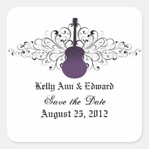Purple Swirls Guitar Save the Date Stickers