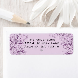 Purple Swirls Love Birds Return Labels