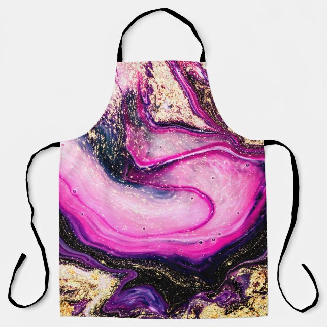 Purple swirls marble with glitter gold apron (Front)