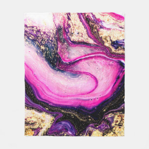 Purple swirls marble with glitter gold fleece blanket