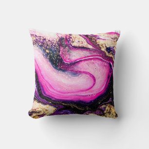 Purple swirls marble with glitter gold throw pillow