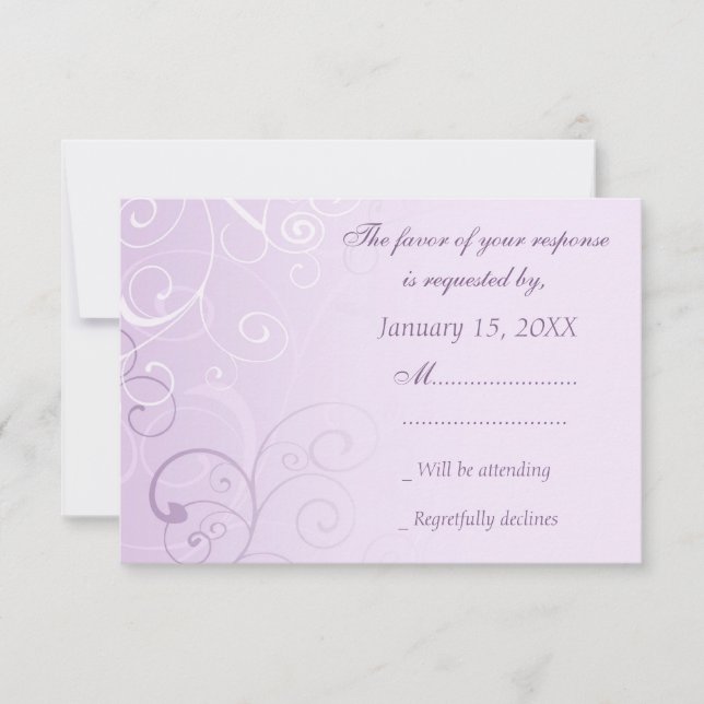 Purple Swirls RSVP Wedding Card (Front)