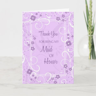 Purple Swirls Thank You Maid of Honour Card