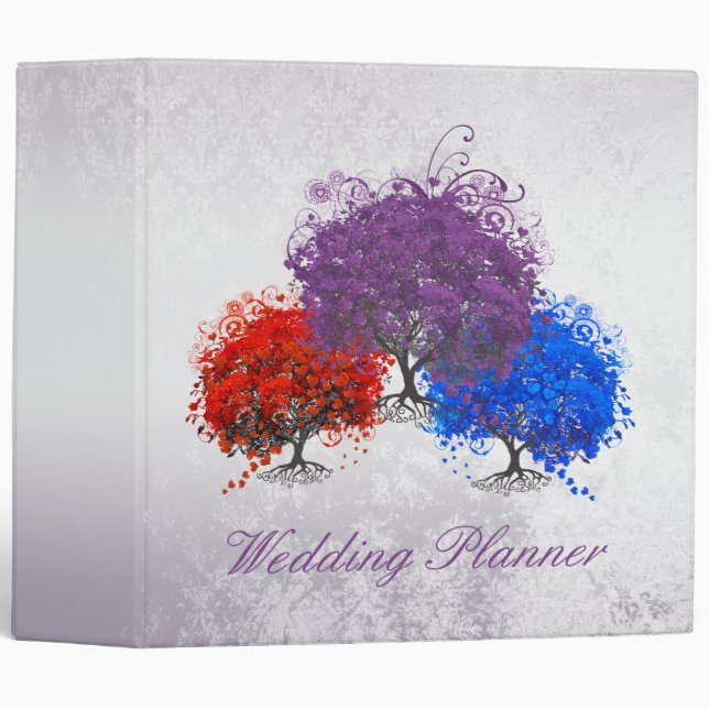 Purple Swirly Romantic Heart Leaf Tree Wedding Binder (Front/Spine)