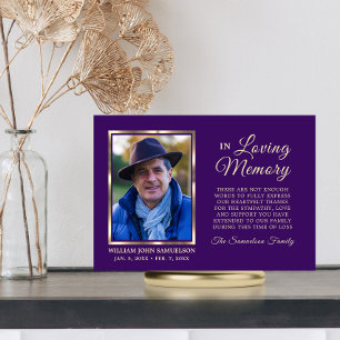 Purple Sympathy Funeral Memory THANK YOU Photo