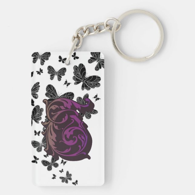 Purple T Initial Keychain – Calligraphy with Butte (Back)
