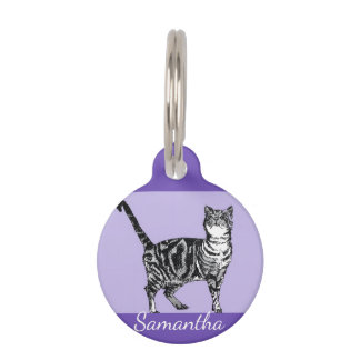 Purple Tabby Cat Cats Pet Tag